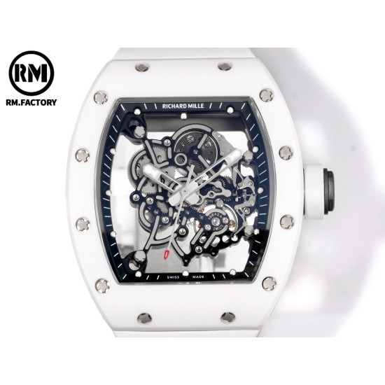 Richard Mille-RM055 43mm White Cer/RU Skeleton Black Rehaut on White Strap RMF RMUL2 Super Clone