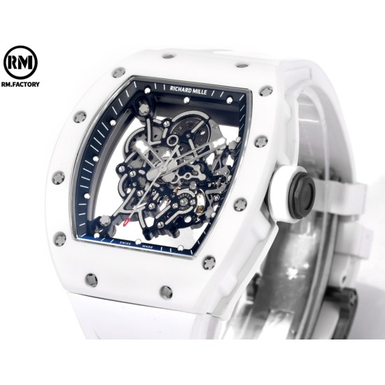 Richard Mille-RM055 43mm White Cer/RU Skeleton Black Rehaut on White Strap RMF RMUL2 Super Clone