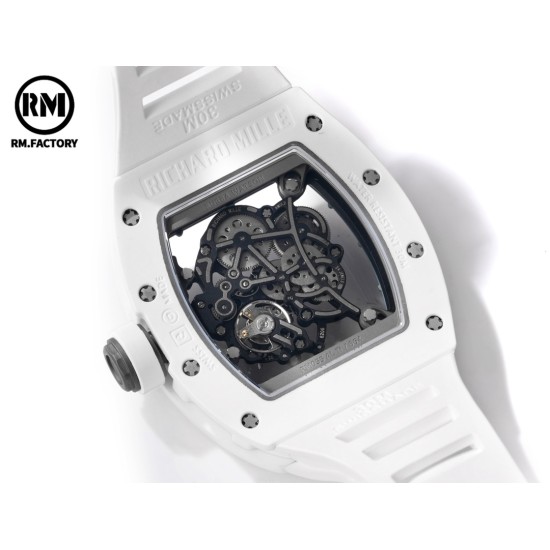 Richard Mille-RM055 43mm White Cer/RU Skeleton Black Rehaut on White Strap RMF RMUL2 Super Clone