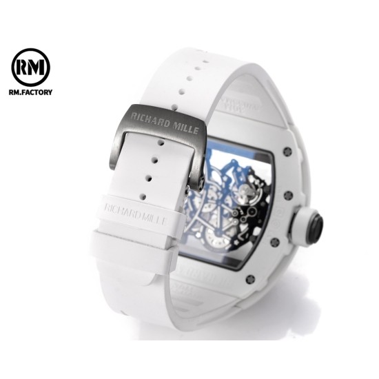 Richard Mille-RM055 43mm White Cer/RU Skeleton Black Rehaut on White Strap RMF RMUL2 Super Clone