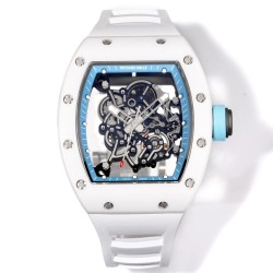 Richard Mille-RM055 43mm White Cer/RU Skeleton Bllue Rehaut on White Strap RMF RMUL2 Super Clone