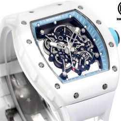 Richard Mille-RM055 43mm White Cer/RU Skeleton Bllue Rehaut on White Strap RMF RMUL2 Super Clone