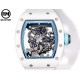 Richard Mille-RM055 43mm White Cer/RU Skeleton Bllue Rehaut on White Strap RMF RMUL2 Super Clone