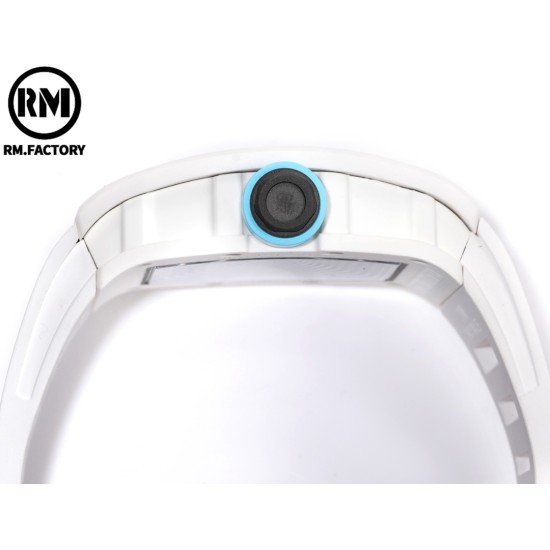 Richard Mille-RM055 43mm White Cer/RU Skeleton Bllue Rehaut on White Strap RMF RMUL2 Super Clone