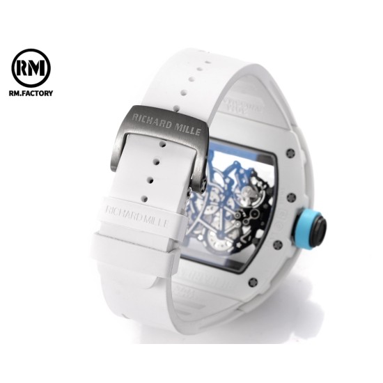 Richard Mille-RM055 43mm White Cer/RU Skeleton Bllue Rehaut on White Strap RMF RMUL2 Super Clone