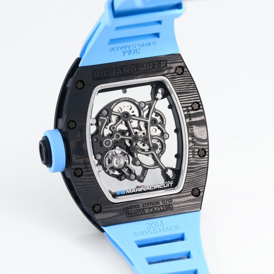 Richard Mille RM055 NTPT/RU 43mm Blue Rehaut on Blue Rubber Strap BBR V4 RMUL2 Super Clone