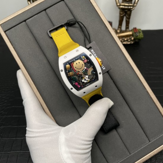 Richard Mille-RM88 Smiley 41mm White Ceramic Skeleton Dial on Yellow Nylon Strap RMF Tourb
