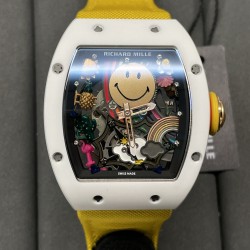Richard Mille-RM88 Smiley 41mm White Ceramic Skeleton Dial on Yellow Nylon Strap RMF Tourb