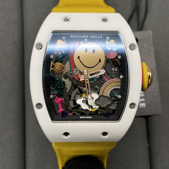 Richard Mille-RM88 Smiley 41mm White Ceramic Skeleton Dial on Yellow Nylon Strap RMF Tourb