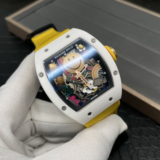 Richard Mille-RM88 Smiley 41mm White Ceramic Skeleton Dial on Yellow Nylon Strap RMF Tourb