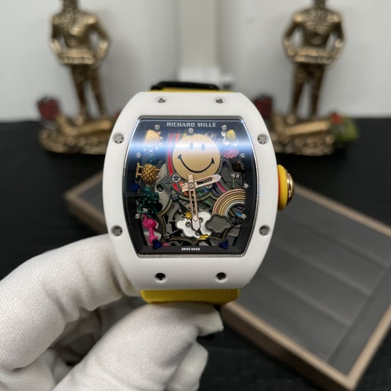 Richard Mille-RM88 Smiley 41mm White Ceramic Skeleton Dial on Yellow Nylon Strap RMF Tourb