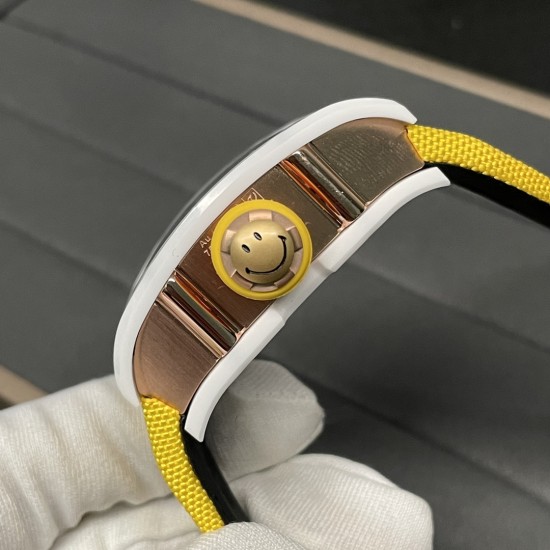 Richard Mille-RM88 Smiley 41mm White Ceramic Skeleton Dial on Yellow Nylon Strap RMF Tourb