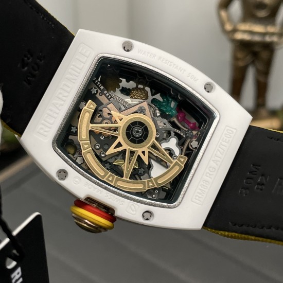 Richard Mille-RM88 Smiley 41mm White Ceramic Skeleton Dial on Yellow Nylon Strap RMF Tourb