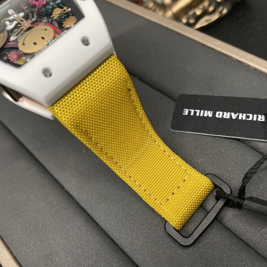 Richard Mille-RM88 Smiley 41mm White Ceramic Skeleton Dial on Yellow Nylon Strap RMF Tourb