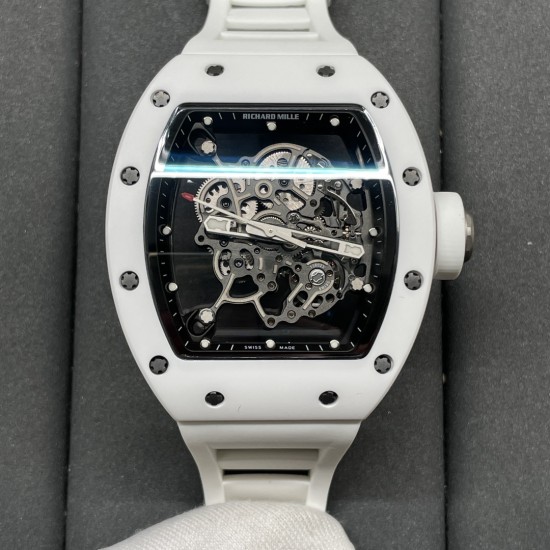 Richard Mille-RM055 43mm White Cer/RU Skeleton Dial BBR RMUL2 Super Clone
