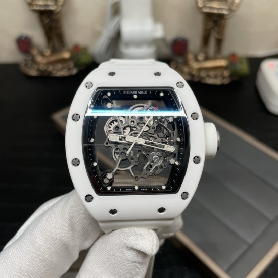 Richard Mille-RM055 43mm White Cer/RU Skeleton Dial BBR RMUL2 Super Clone