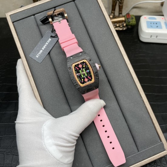 Richard Mille-RM07-01 32mm Ladies Candy Black Carbon / Rose Gold Case Skeleton Dial Automaic
