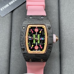 Richard Mille-RM07-01 32mm Ladies Candy Black Carbon / Rose Gold Case Skeleton Dial Automaic