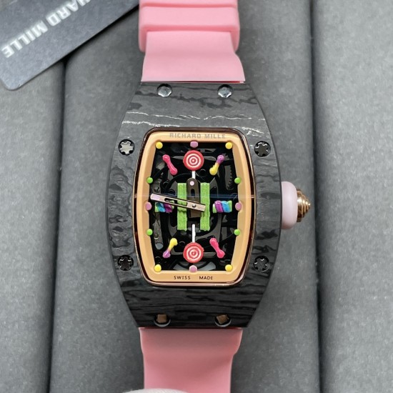 Richard Mille-RM07-01 32mm Ladies Candy Black Carbon / Rose Gold Case Skeleton Dial Automaic