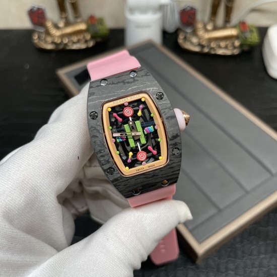 Richard Mille-RM07-01 32mm Ladies Candy Black Carbon / Rose Gold Case Skeleton Dial Automaic