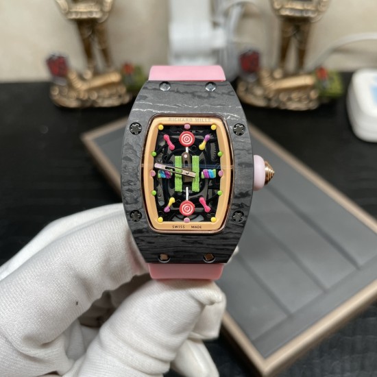 Richard Mille-RM07-01 32mm Ladies Candy Black Carbon / Rose Gold Case Skeleton Dial Automaic