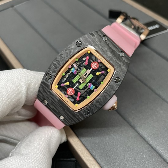 Richard Mille-RM07-01 32mm Ladies Candy Black Carbon / Rose Gold Case Skeleton Dial Automaic