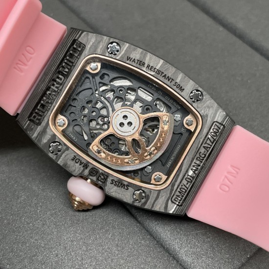Richard Mille-RM07-01 32mm Ladies Candy Black Carbon / Rose Gold Case Skeleton Dial Automaic