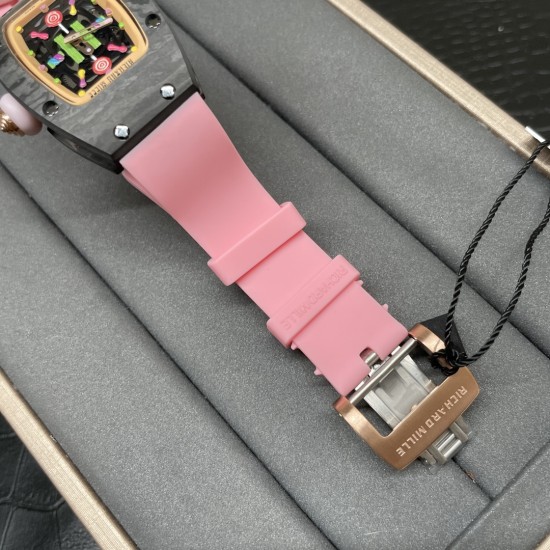 Richard Mille-RM07-01 32mm Ladies Candy Black Carbon / Rose Gold Case Skeleton Dial Automaic