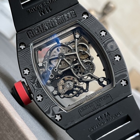 Richard Mille RM055 NTPT/RU 43mm Black Rehaut on Black Rubber Strap BBR V4 RMUL2 Super Clone
