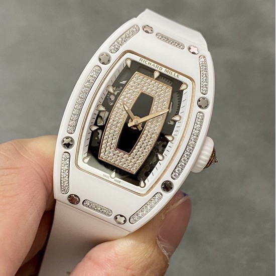 Richard Mille-RM07-01 Ladies 31.5mm Black Diamonds Dial on White Rubber Strap BBA CRMA2
