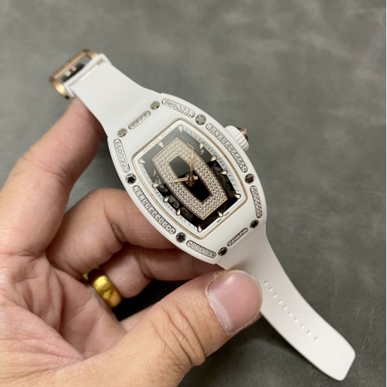 Richard Mille-RM07-01 Ladies 31.5mm Black Diamonds Dial on White Rubber Strap BBA CRMA2
