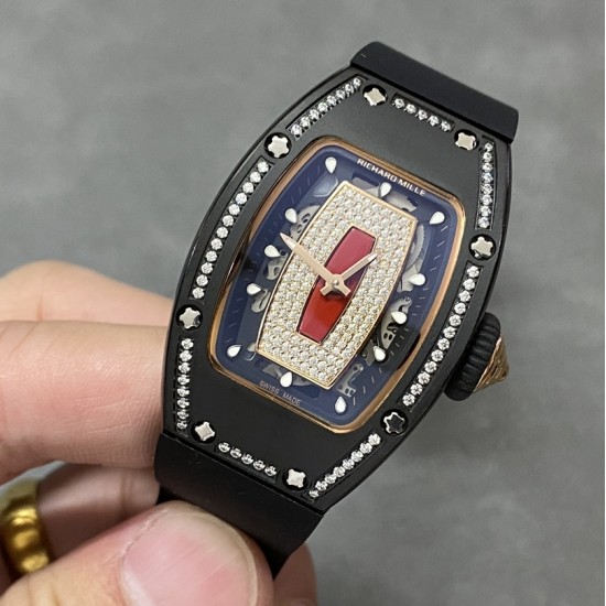 Richard Mille-RM07-01 Ladies 32mm Red Diamonds Dial on Black Rubber Strap ZF CRMA2