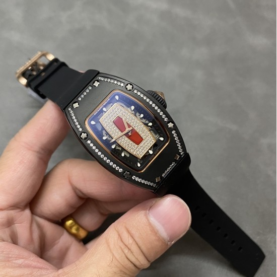 Richard Mille-RM07-01 Ladies 32mm Red Diamonds Dial on Black Rubber Strap ZF CRMA2