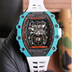 Richard Mille - RM21-02 40mm Carbon Case On White Blue Rubber Strap V2 Tourbillon