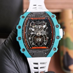 Richard Mille - RM21-02 40mm Carbon Case On White Blue Rubber Strap V2 Tourbillon