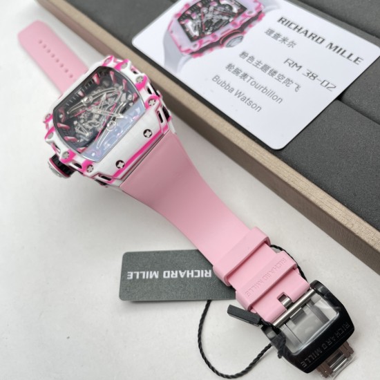 Richard Mille - RM38-02 43.7mm Bubba Watson Carbon With Pink Rubber Strap Tourbillon 