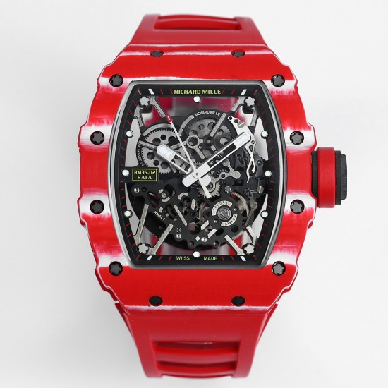 Richard Mille - RM35-02 RAFAEL NADAL 43mm NTPT Carbon Case Skeleton Dial With Red Rubber Strap BBR Clone RMAL1