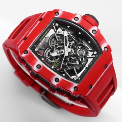 Richard Mille - RM35-02 RAFAEL NADAL 43mm NTPT Carbon Case Skeleton Dial With Red Rubber Strap BBR Clone RMAL1