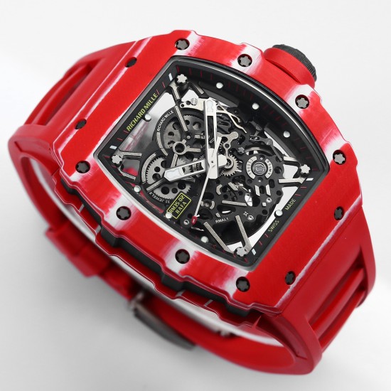Richard Mille - RM35-02 RAFAEL NADAL 43mm NTPT Carbon Case Skeleton Dial With Red Rubber Strap BBR Clone RMAL1