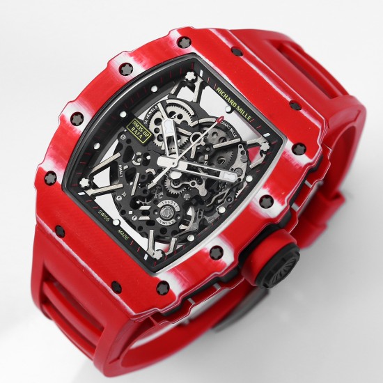 Richard Mille - RM35-02 RAFAEL NADAL 43mm NTPT Carbon Case Skeleton Dial With Red Rubber Strap BBR Clone RMAL1