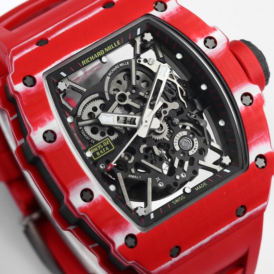 Richard Mille - RM35-02 RAFAEL NADAL 43mm NTPT Carbon Case Skeleton Dial With Red Rubber Strap BBR Clone RMAL1