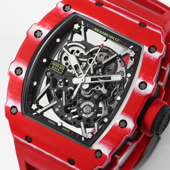 Richard Mille - RM35-02 RAFAEL NADAL 43mm NTPT Carbon Case Skeleton Dial With Red Rubber Strap BBR Clone RMAL1