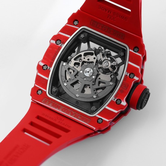 Richard Mille - RM35-02 RAFAEL NADAL 43mm NTPT Carbon Case Skeleton Dial With Red Rubber Strap BBR Clone RMAL1
