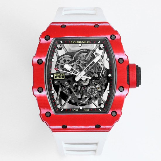 Richard Mille - RM35-02 RAFAEL NADAL 43mm NTPT Carbon Case Skeleton Dial With White Rubber Strap BBR  RMAL1 Clone Super