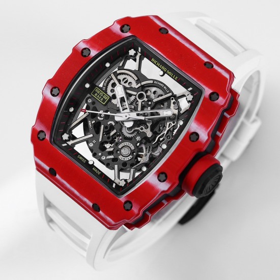 Richard Mille - RM35-02 RAFAEL NADAL 43mm NTPT Carbon Case Skeleton Dial With White Rubber Strap BBR  RMAL1 Clone Super