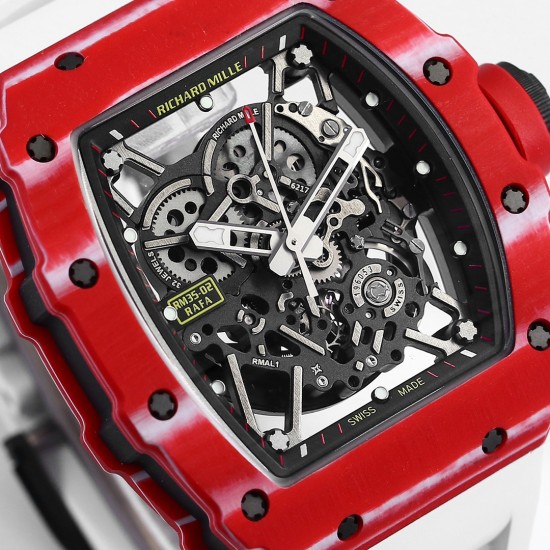 Richard Mille - RM35-02 RAFAEL NADAL 43mm NTPT Carbon Case Skeleton Dial With White Rubber Strap BBR  RMAL1 Clone Super