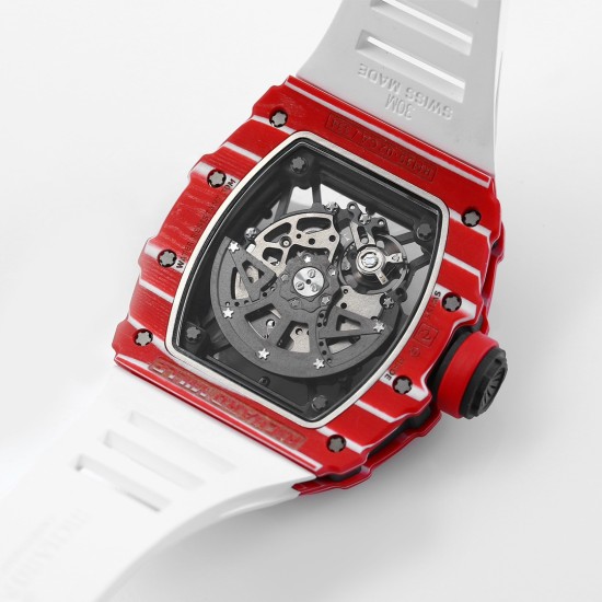 Richard Mille - RM35-02 RAFAEL NADAL 43mm NTPT Carbon Case Skeleton Dial With White Rubber Strap BBR  RMAL1 Clone Super