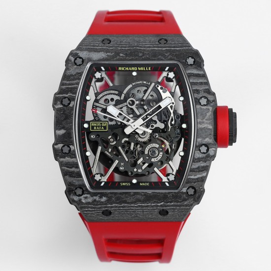 Richard Mille - RM35-02 RAFAEL NADAL 44.5mm NTPT Carbon Skeleton Dial on Red Strap BBR RMAL1 Super Clone