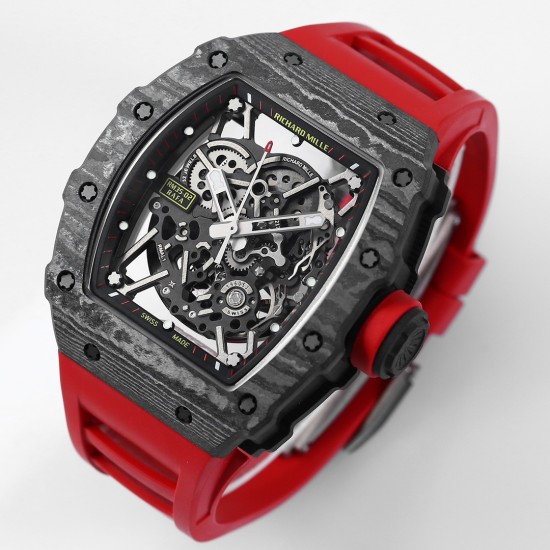 Richard Mille - RM35-02 RAFAEL NADAL 44.5mm NTPT Carbon Skeleton Dial on Red Strap BBR RMAL1 Super Clone