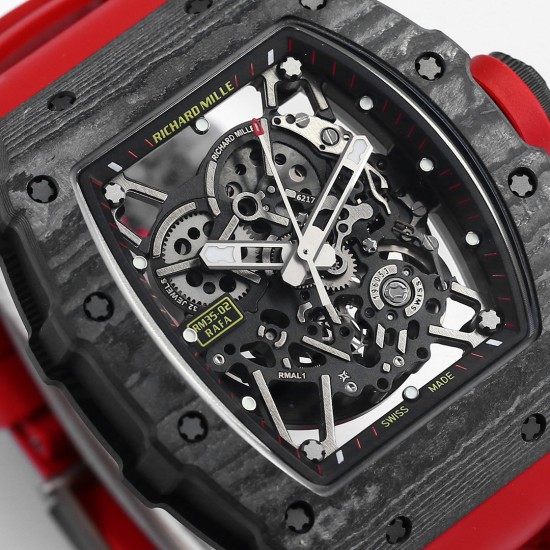 Richard Mille - RM35-02 RAFAEL NADAL 44.5mm NTPT Carbon Skeleton Dial on Red Strap BBR RMAL1 Super Clone